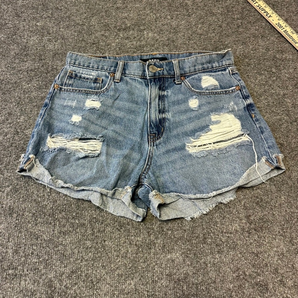 Aeropostale Shorts Womens Size 8 Blue Distressed High Waisted Cotton Denim